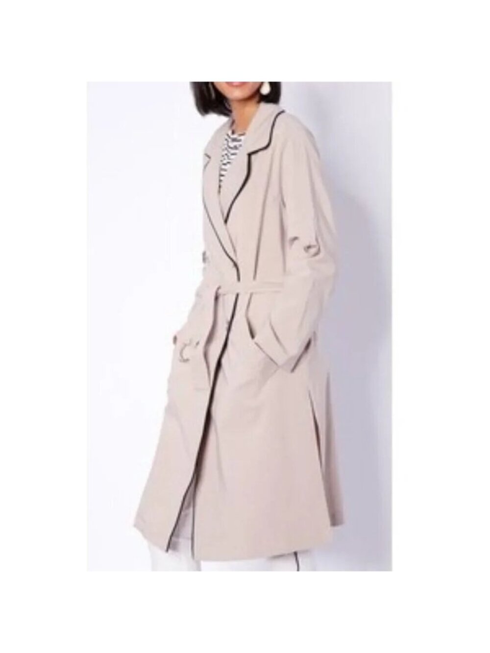 MarlaWynne Sand Beige Belted Trench Coat Jacket - Large